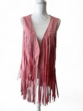 Pink Fringe Faux SuedeVest